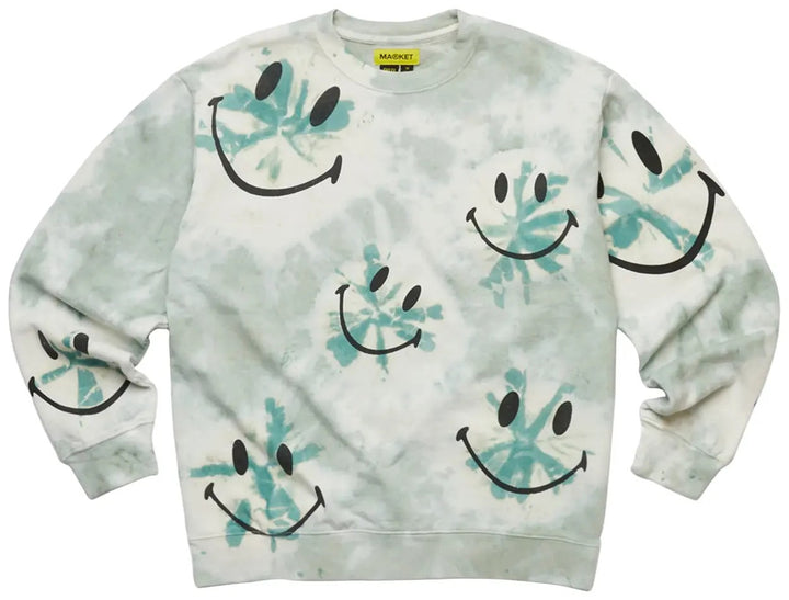 Market Smiley Shibori Dye Crewneck Sweatshirt 'Green' - Living Legend