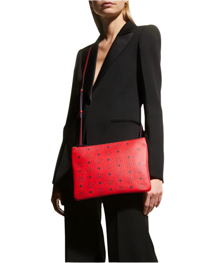 MCM LOGO CROSSBODY POUCH/ CLUTCH VISETOS CANDY RED