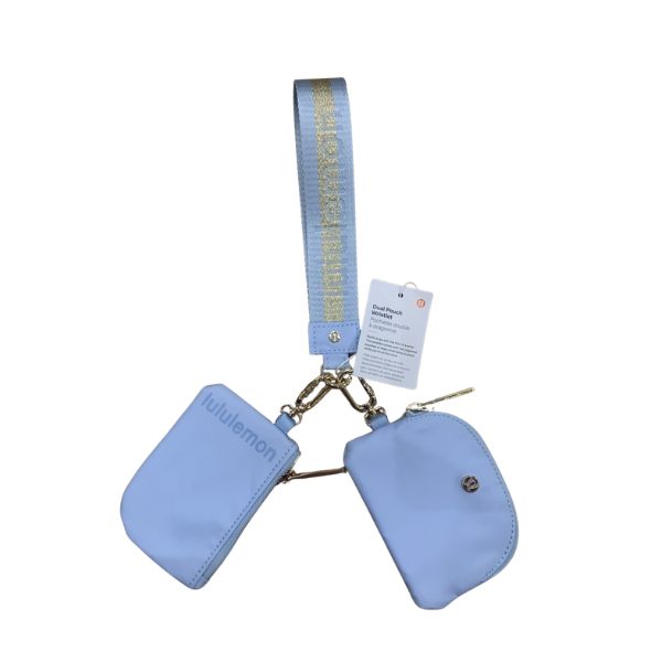 Lululemon Dual Pouch Wristlet Baby Blue Gold Wallet Keychain Coin Purse