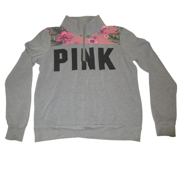 Victoria’s Secret PINK Floral Quarter Zip Pullover Gray