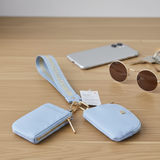 Lululemon Dual Pouch Wristlet Baby Blue Gold Wallet Keychain Coin Purse