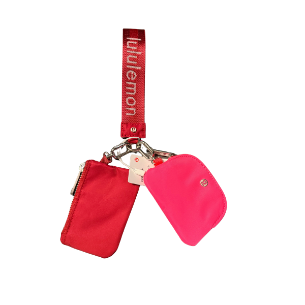 Lululemon Dual Pouch Wristlet Burgundy Hot Pink Keychain Wallet Coin Pouch