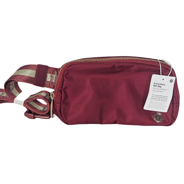 Lululemon Everywhere Belt Bag Wordmark Deep Luxe Burgundy Red Gold Logo