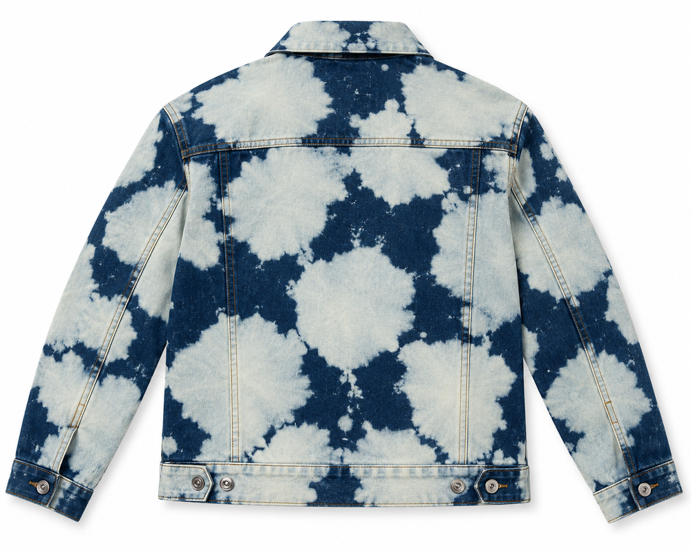Black Scale Acid Wash Denim Trucker Jacket Medium Blue White Streetwear