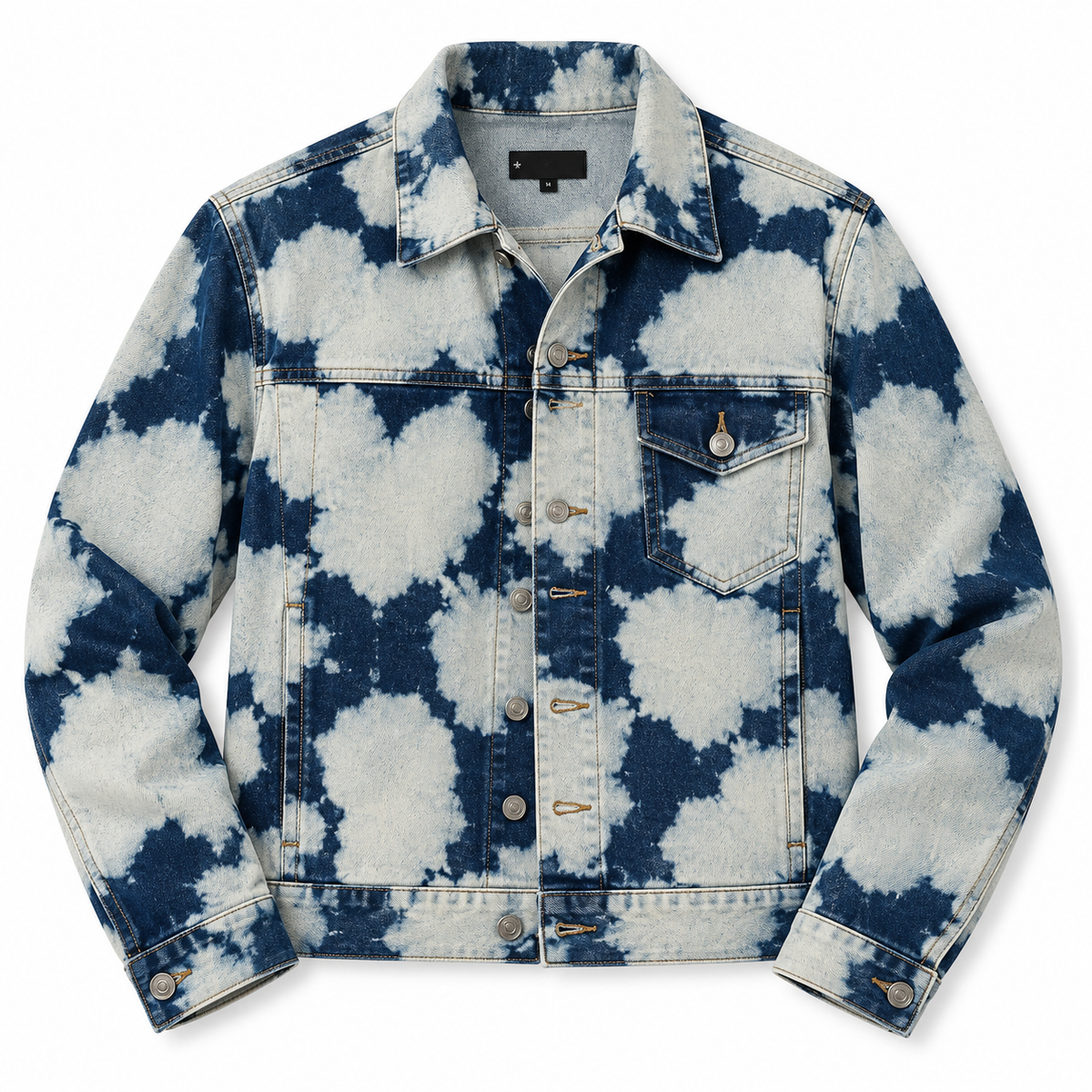 Black Scale Acid Wash Denim Trucker Jacket Medium Blue White Streetwear