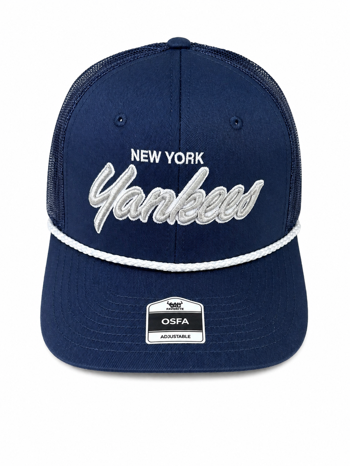 New York Yankees Rope Trucker Hat Navy Adjustable OSFA Mesh Snapback MLB Fan