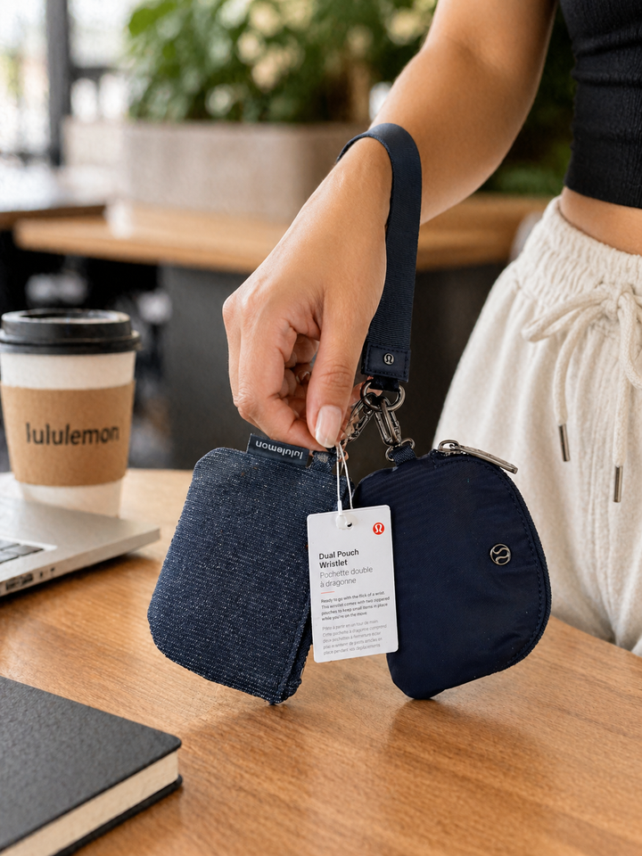 Lululemon Black Glitter Dual Pouch Wristlet NWT Keychain Wallet