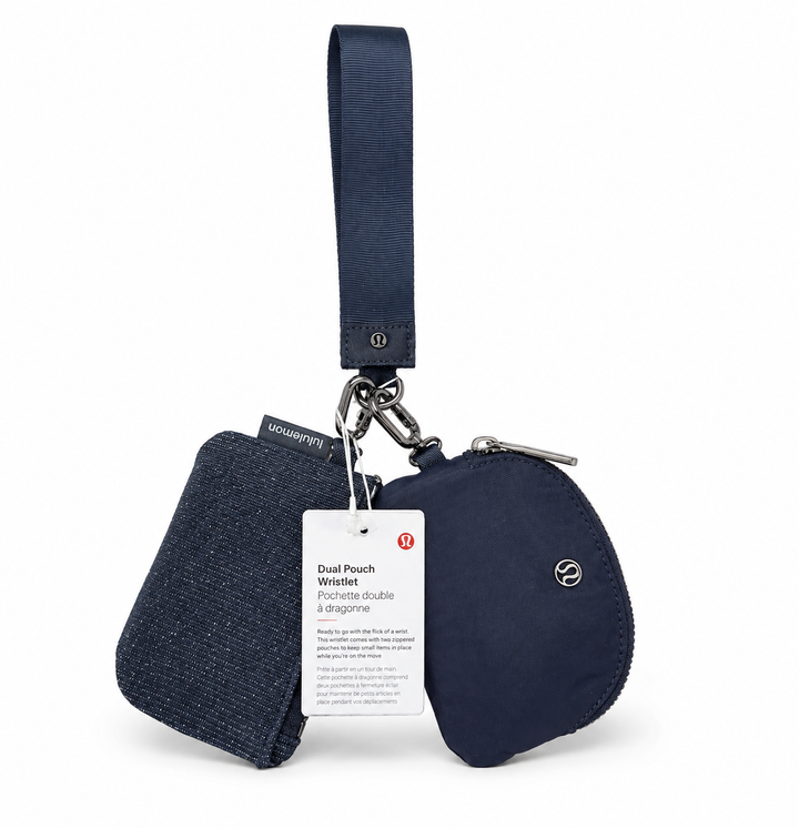 Lululemon Black Glitter Dual Pouch Wristlet NWT Keychain Wallet