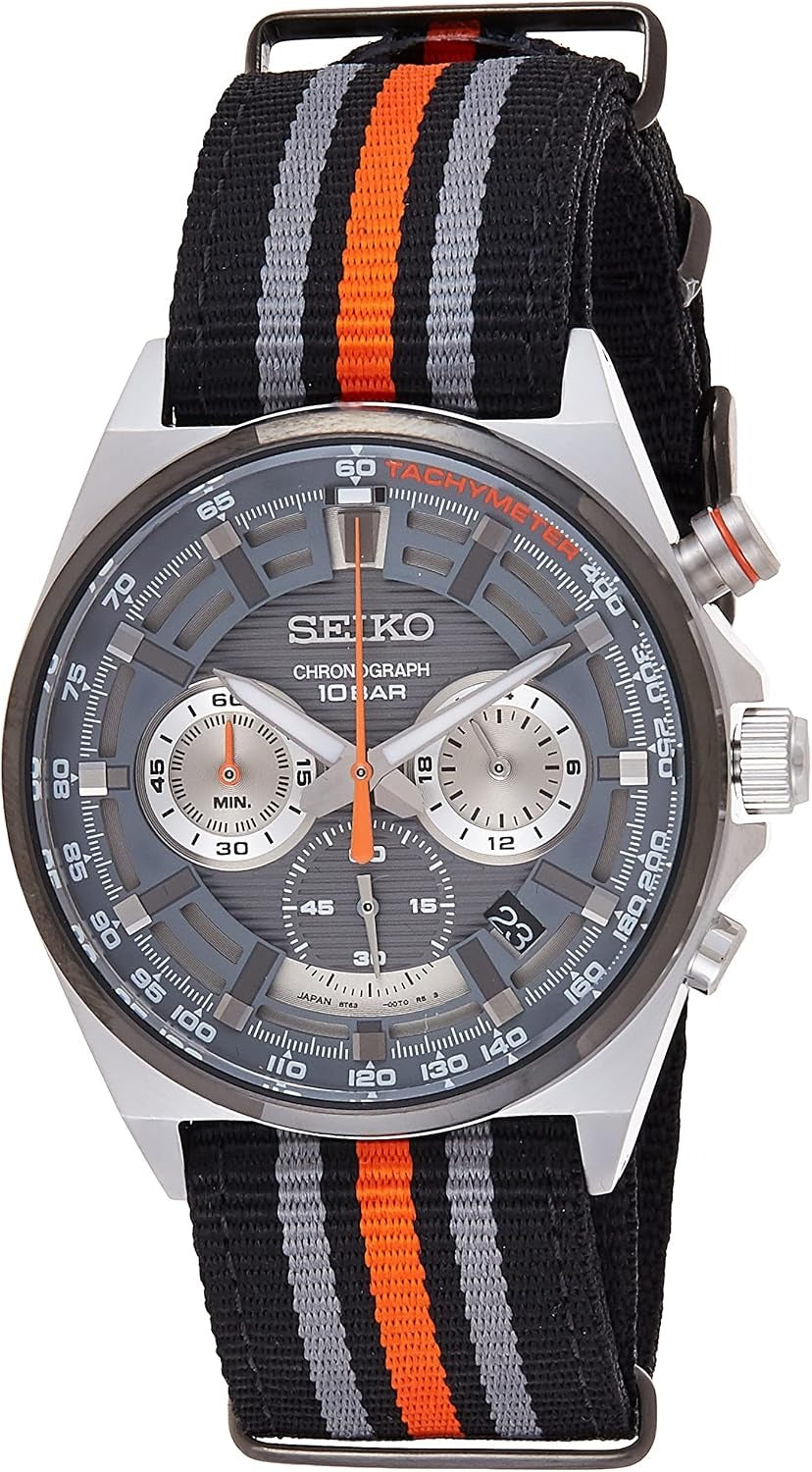 Seiko SSB403 Essentials Quartz Chronograph Men's Watch Gray Dial Racing Strap 100M