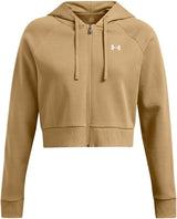 Under Armour Women's Rival Fleece Cropped Full Zip Camel/White