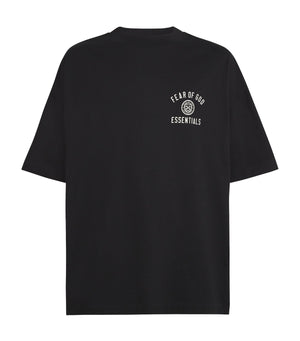 FEAR OF GOD ESSENTIALS Black Cotton University Crest Logo T-Shirt