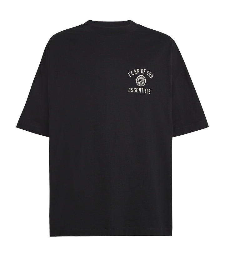 FEAR OF GOD ESSENTIALS Black Cotton University Crest Logo T-Shirt