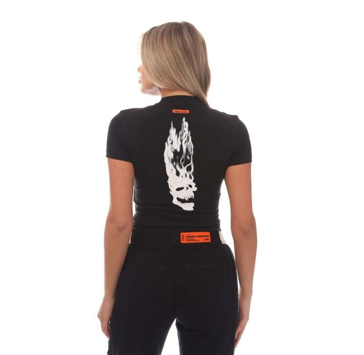 Women's Heron Preston Flaming Skull Baby T-Shirt in Black