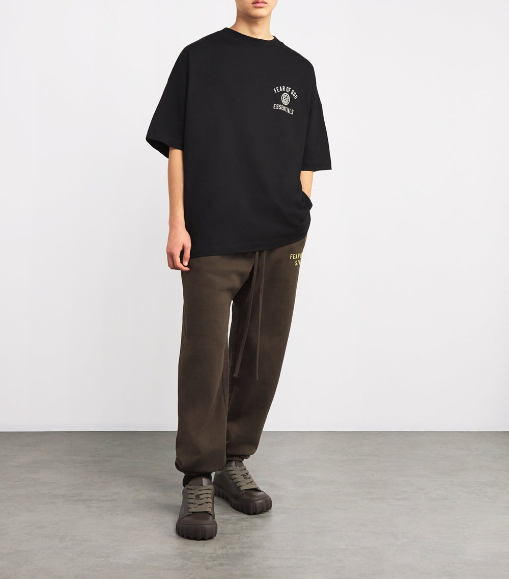 FEAR OF GOD ESSENTIALS Black Cotton University Crest Logo T-Shirt