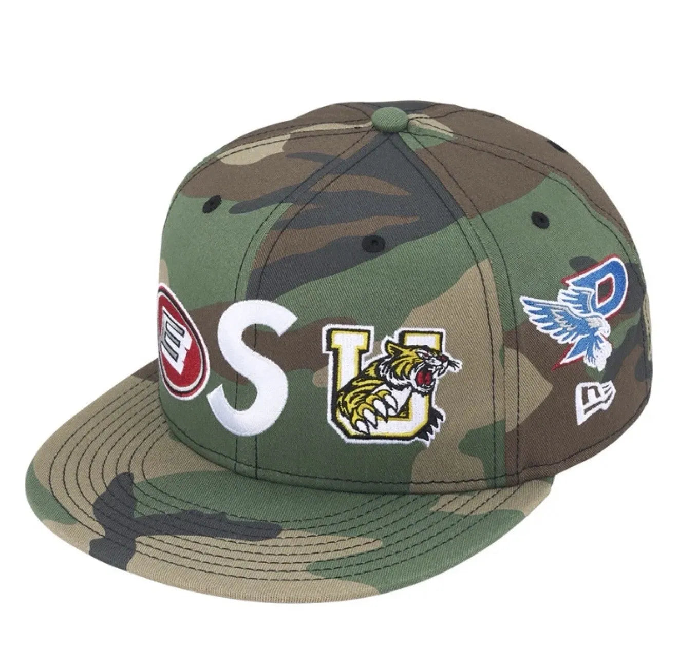 Supreme x New Era Mascots S Logo Hat – Camo Multicolor (Size 7 3/8)