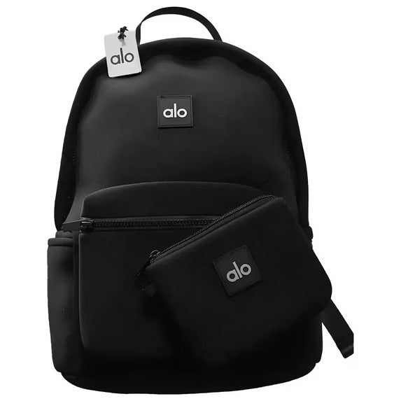 Alo Yoga Stow Backpack – Black Neoprene – Water-Resistant – New