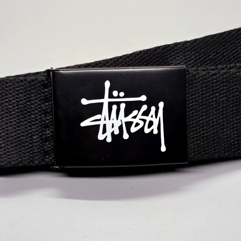 Stussy Logo Web Belt Black Military Style Flip Buckle Adjustable