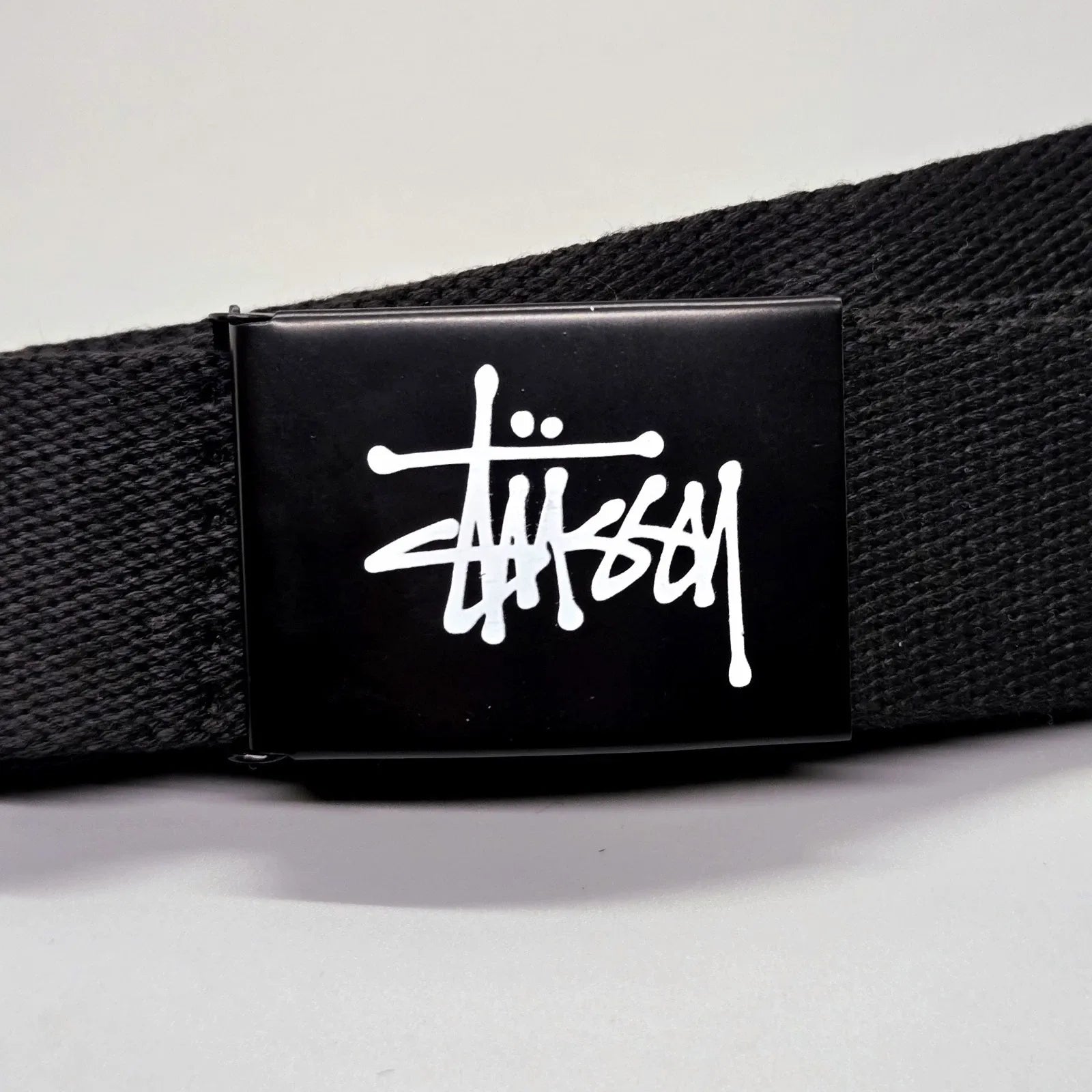 Stussy Logo Web Belt Black Military Style Flip Buckle Adjustable
