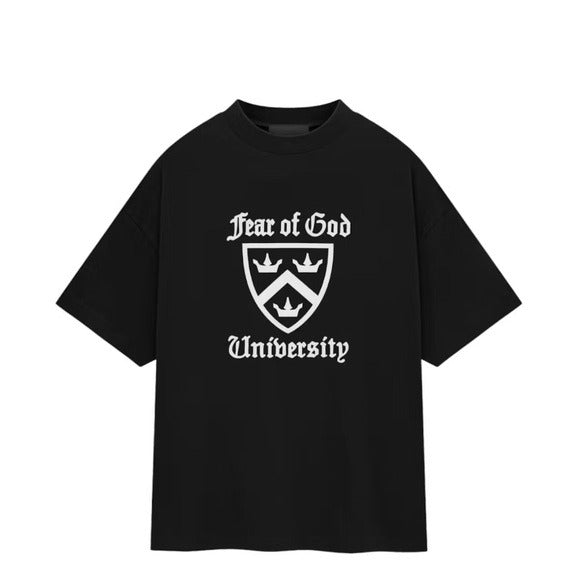 Fear of God Essentials Oversized Black University Crest Tee (Rare)