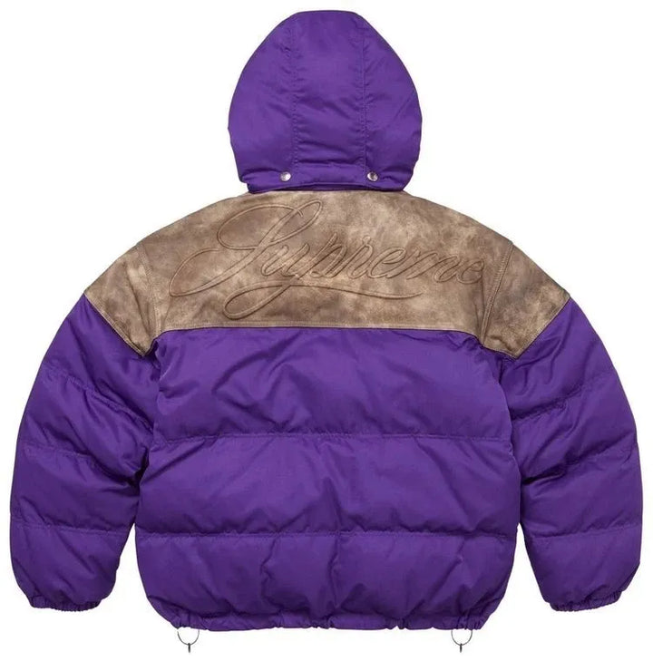 Supreme Leather Yoke Puffer Jacket 'Purple' SOLD OUT
