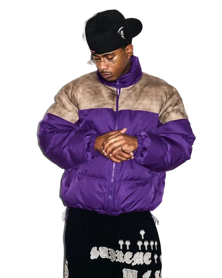 Supreme Leather Yoke Puffer Jacket 'Purple' SOLD OUT