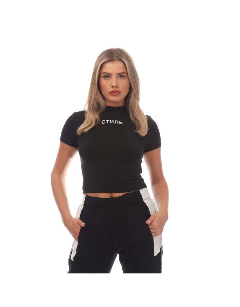 Women's Heron Preston Flaming Skull Baby T-Shirt in Black