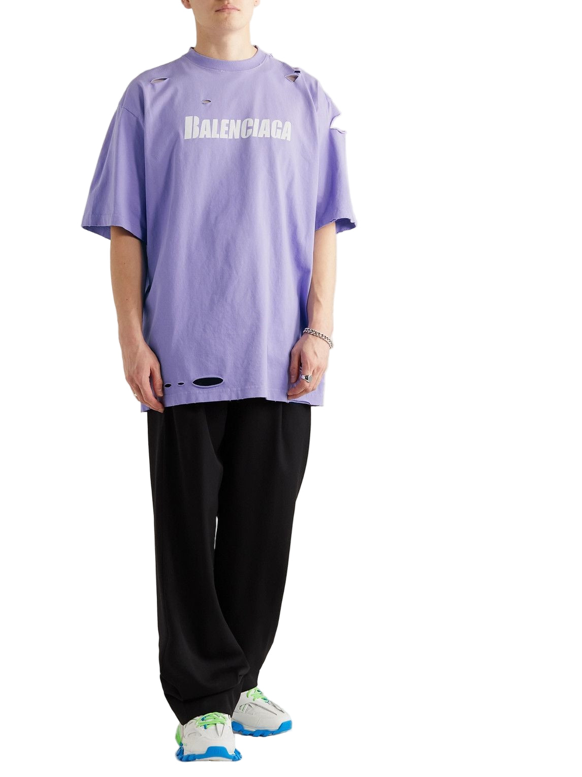 Balenciaga - Oversized Distressed Logo-Print Cotton-Jersey T-Shirt - Purple