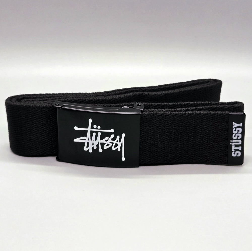 Stussy Logo Web Belt Black Military Style Flip Buckle Adjustable