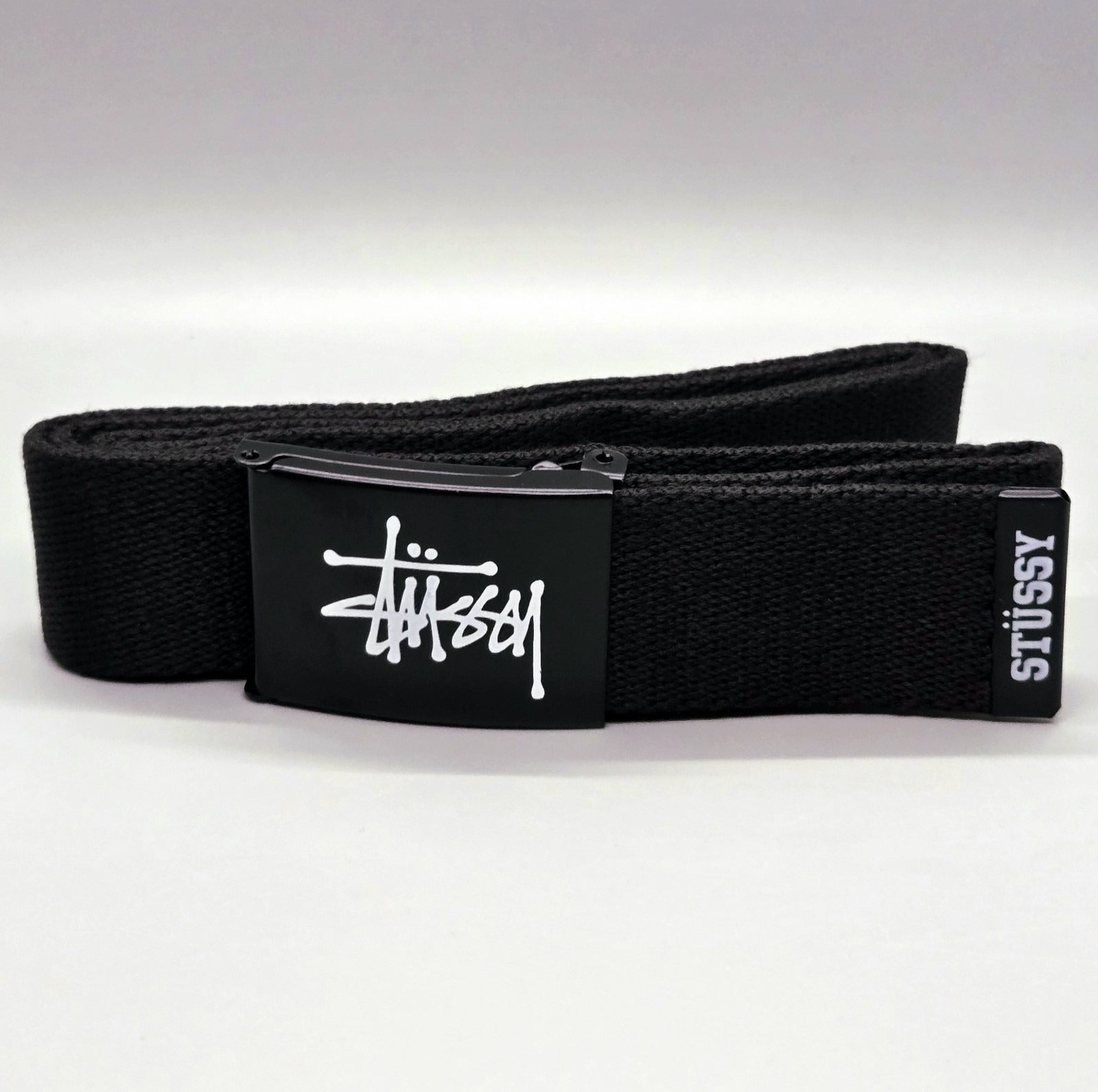 Stussy Logo Web Belt Black Military Style Flip Buckle Adjustable