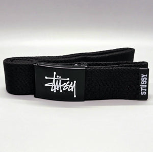 Stussy Logo Web Belt Black Military Style Flip Buckle Adjustable