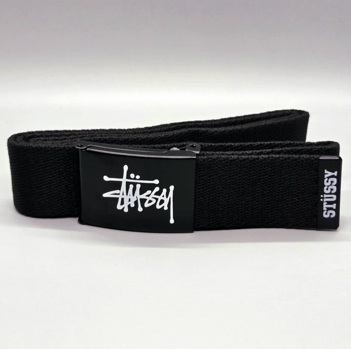 Stussy Logo Web Belt Black Military Style Flip Buckle Adjustable