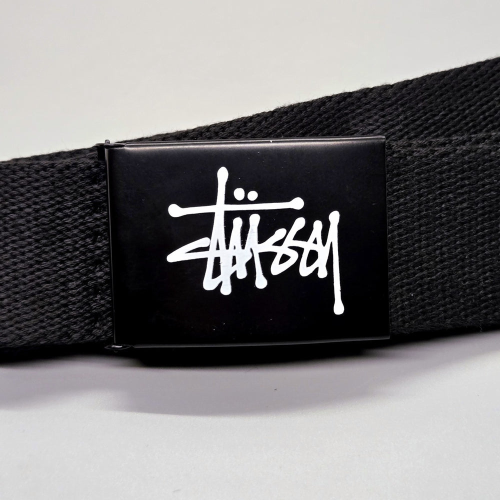 Stussy Logo Web Belt Black Military Style Flip Buckle Adjustable