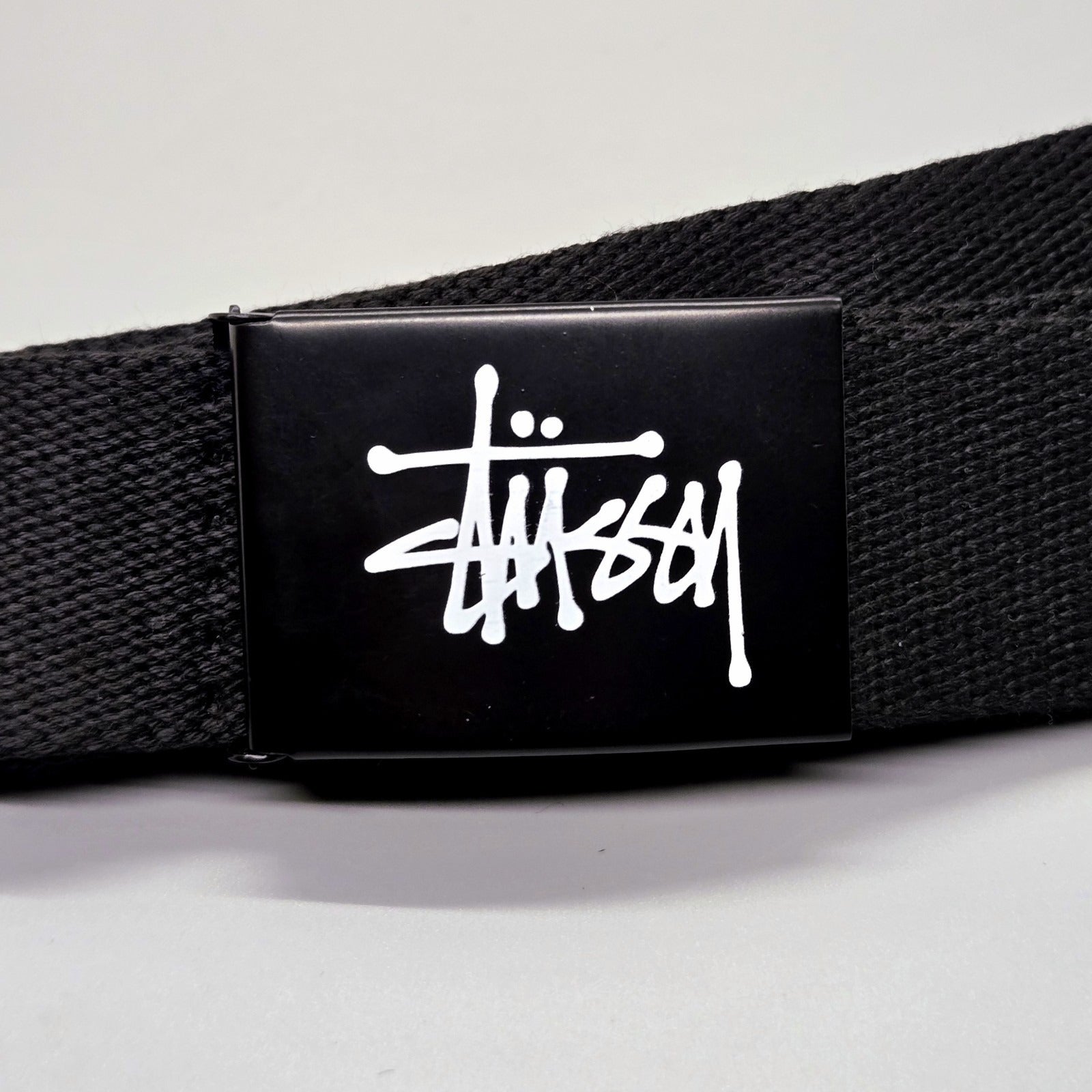 Stussy Logo Web Belt Black Military Style Flip Buckle Adjustable