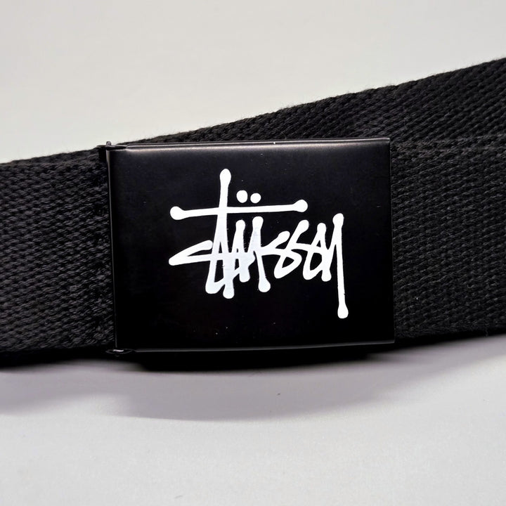 Stussy Logo Web Belt Black Military Style Flip Buckle Adjustable
