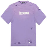 Balenciaga - Oversized Distressed Logo-Print Cotton-Jersey T-Shirt - Purple
