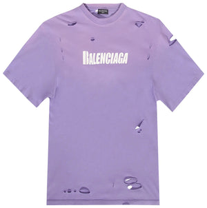 Balenciaga - Oversized Distressed Logo-Print Cotton-Jersey T-Shirt - Purple