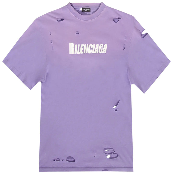 Balenciaga - Oversized Distressed Logo-Print Cotton-Jersey T-Shirt - Purple