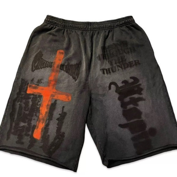 Travis Scott Utopia London UK Cross Black Washed Sweatshorts - Living Legend