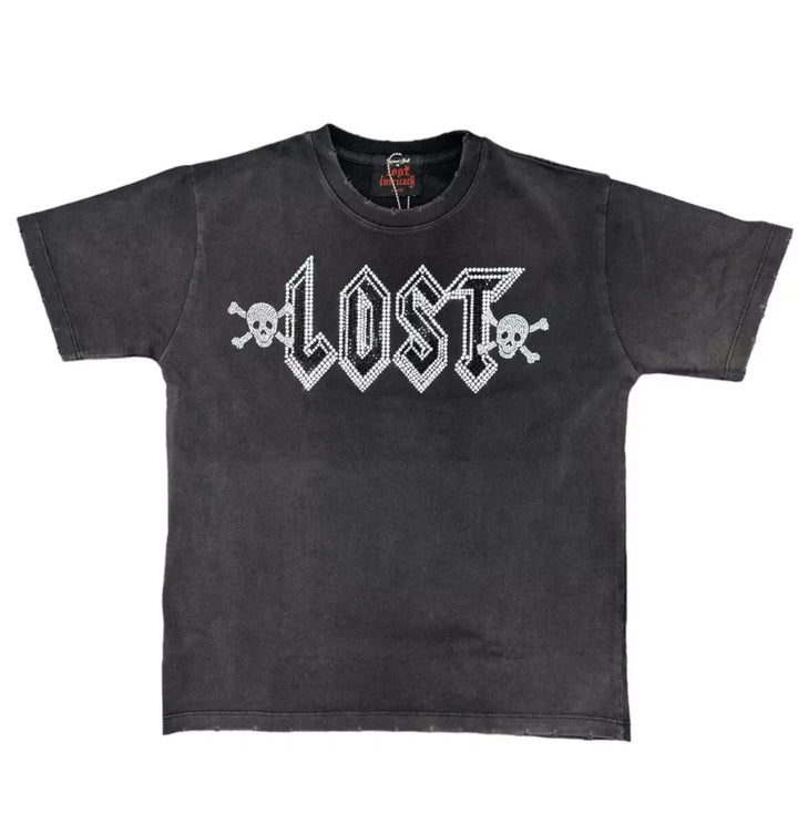 LOST INTRICACY "BLACK WASHED" RHINESTONE T-SHIRT - Living Legend